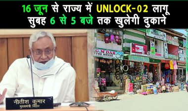 बिहार में 16 जून से राज्‍य में अनलॉक-02 लागू , सुबह 6 से 5 बजे तक खुलेगी दुकाने |