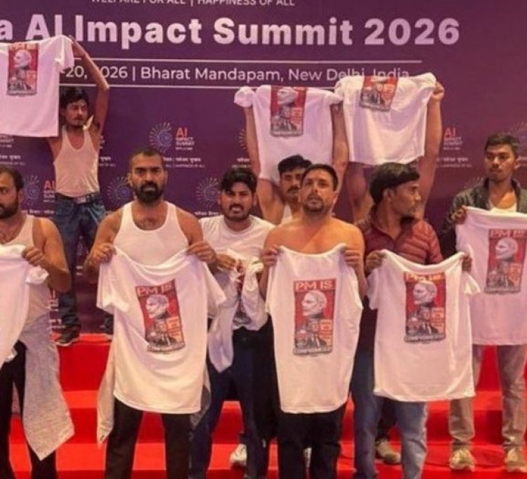 इंडिया एआई इम्पैक्ट समिट 2026 में हंगामा: शर्टलेस प्रदर्शन मामले में यूथ कांग्रेस के चार नेता गिरफ्तार